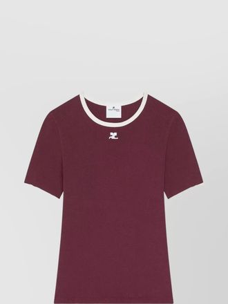 Courr&egrave;ges cotton contrast trim logo-embroidered short-sleeve t-shirt