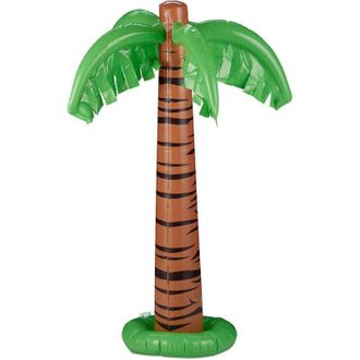 Relaxdays Relaxdays - Pack 10 Palmeras Hinchables Para Fiesta Piscina, Pvc, Verde-marr&oacute;n, 80 Cm De Altura