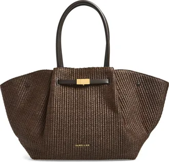 DeMellier The New York East/West Raffia Tote in Espresso at Nordstrom