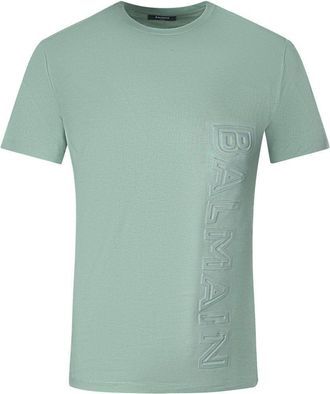 Balmain Brand Embossed Logo Green T-Shirt