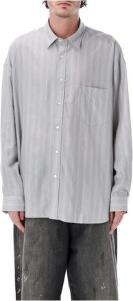 Acne Studios Soffia Stripe Shirt - Heren - Casual Overhemden - Grijs - M - Polyester - Overhemden