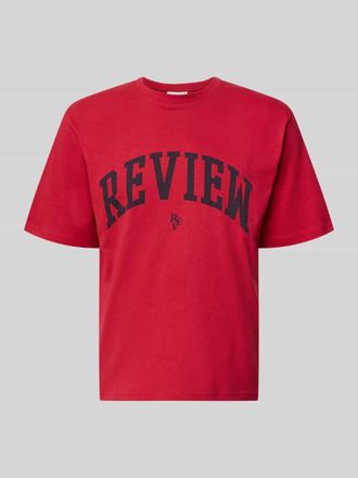 Review T-Shirt mit Label-Print und Rundhalsausschnitt in Rot, Gr&ouml;&szlig;e XXL