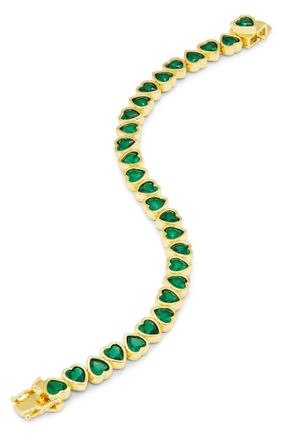 Savvy Cie Jewels GOLD PLATED OVER BRASS GREEN CZ HEART BRACELET