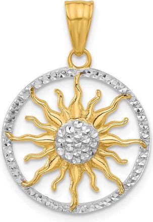 Diamond2Deal 14k Yellow Gold White Rhodium Diamond-Cut Sun Pendant