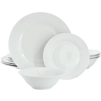 Gibson Home Everyday Embossed 12 Piece Round Ceramic Dinnerware Set in White at Nordstrom