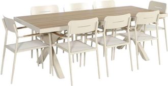 Sweeek Aluminium garden table 220cm + 8 chairs beige/wood coloured - Elina / Fira
