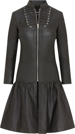 Infinity Leather Womens Goth Black Leather Victorian Studded Flare Coat- Ribet