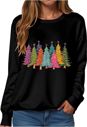 Generic Womens Christmas Sweatshirts Xmas Jumper Long Sleeve Pullover Winter Jumpers Outwear Shirt Plus Size Crew Neck Sweater Funny Blouse Lightweight Loose 