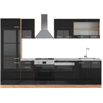 Vicco Mueble De Cocina R-line, Roble Negro/dorado De Alto Brillo, 300 Cm, Et M&aacute;rmol