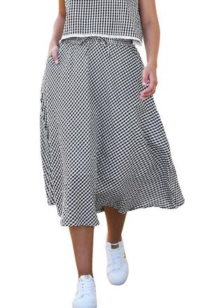 Yumi Gingham Cotton Midi Skirt in Black at Nordstrom, Size 10