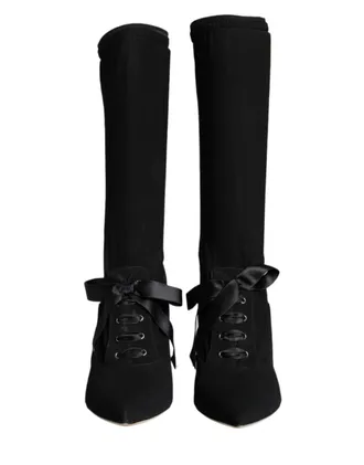 Dolce & Gabbana Black Stiletto Heels Mid Calf Boots Womens Shoes