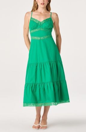 ASTR the Label Berenice Lace Detail Tiered Cotton Dress in Green at Nordstrom, Size X-Large