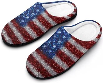 Generic Sparkles Glitter U.S. Flag Funny Mens Cotton Slippers Soft Non-Slip Rubber Sole House Slipper Indoor Outdoor