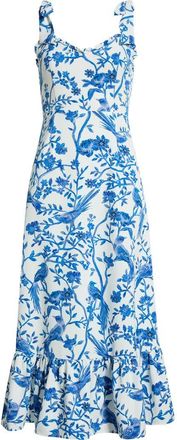 Sugarlips Floral Tie Strap Midi Sundress in White Blue at Nordstrom, Size X-Large