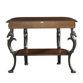 Powell Masterpiece Floral Demilune Console Table with Horse head, Hoofed-foot Cast Legs & Display Shelf