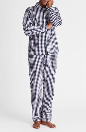 Sleepy Jones Henry Pajama Set in Large Navy Gingham at Nordstrom, Size X-Small