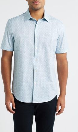 Bugatchi Miles OoohCotton Print Short Sleeve Button-Up Shirt in Seafoam at Nordstrom, Size Xxx-Large