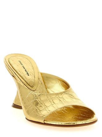 Dries Van Noten Laminated Leather Curved Wedge Mule - Gold
