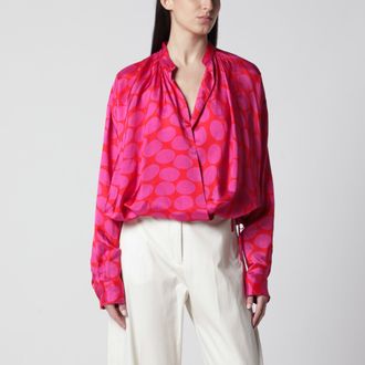 Dries Van Noten Camicia incrociata con stampa fucsia