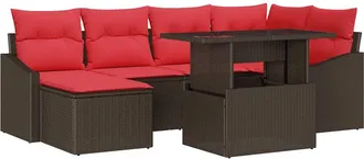 vidaXL Juego De Sof&aacute; 7 Uds. Marr&oacute;n Y Rojo Polirat&aacute;n Vidaxl