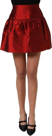Dolce & Gabbana Womens Red Silk Satin Bubble High Waist Mini Skirt