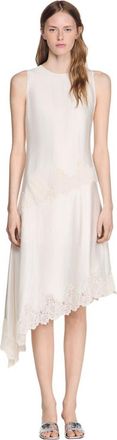 Sandro Asymmetric satin-effect dress in Ecru at Nordstrom, Size 36
