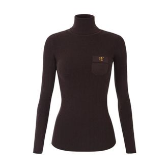 Elisabetta Franchi Top in Maglia a Coste con Raffinato Dolcevita - - Knitwear - Donna - Marrone - S