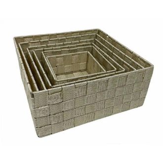 Trade Shop Trade Shop - 6 Pz Scatola In Tessuto Contenitori Organizer Bagno Armadio Cassetti Beige 79152