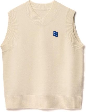 Ader Error V-neck Knitwear, male, Beige, L, Tetris Logo Wool Cotton Top