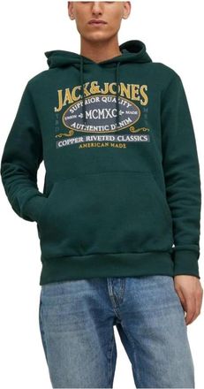 Jack & Jones Hoodie met Logoprint - Heren - Hoodies - Groen - M - Katoen - Hoodies & sweatvesten