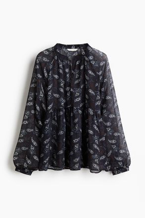 H&M Gemusterte Chiffonbluse - Marineblau/Paisleymuster