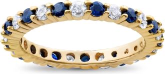 Pompeii3 1 1/2ct Diamond Sapphire Eternity Ring 14K Yellow Gold Size Selectable