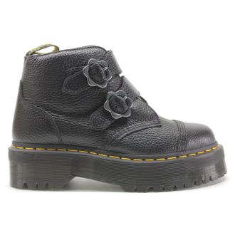 Dr. Martens Devon Flower Milled Nappa Leather Womens Hook and Loop Boots - Black - Size:UK 6.5