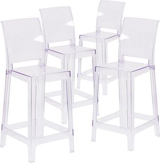 Flash Furniture 4 Pk. Ghost Counter Stool in Transparent Crystal with Square Back
