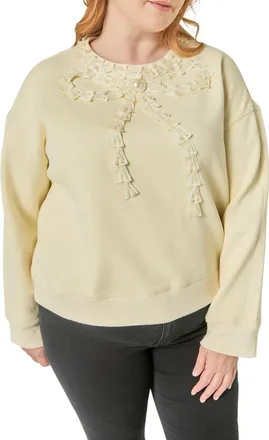 English Factory Beaded Ribbon Trim Sweatshirt in Cream at Nordstrom, Size 1X