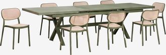 Sklum Set De Mesa Rectangular 240-300x100 Cm Extensible En Aluminio Karena Y 8 Sillas De Comedor Apilables En Polipropileno Omara Sklum
