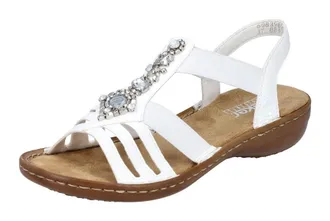 Rieker Riemchensandale RIEKER, Damen, Gr. 36, weiss (wei&szlig;), Lederimitat, Schuhe Riemchensandale, Sommerschuh, Sandalette, Keilabsatz, mit Schmucksteinen bese