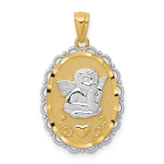 Diamond2Deal 14k Yellow Gold Rhodium Angel Pendant