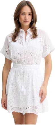 Ermanno Scervino Eyelet Drawstring Dress - Dames - Korte kleedjes - Wit - XS - Katoen - Kleedjes