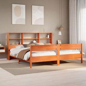 vidaXL Cama Con Estanter&iacute;a Sin Colch&oacute;n Madera Maciza Marr&oacute;n 180x200cm Vidaxl