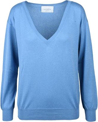 Ballantyne Pullover met wijde V-hals - Dames - Truien - Blauw - Maat: L Katoen