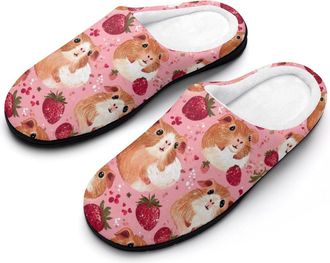 Generic Guinea Pigs Strawberry Mens House Slippers Memory Foam Washable Cotton Slip on Home Shoes