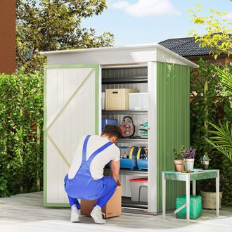 OUTSUNNY Steel Garden Shed, Small Lean-to Shed for Bike in Green
