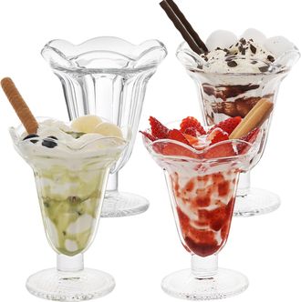 OEM Lot De 4 Verres Milkshake 200 Ml - Verre Sans Plomb, Forme Fontaine Soda, Dessert