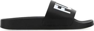 VTMNTS Slides met sloganprint - Heren - Sandalen - Zwart - 39 EU - Leer - Schoenen