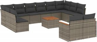vidaXL Set Sof&aacute;s De Jard&iacute;n Con Cojines 13 Piezas Rat&aacute;n Sint&eacute;tico Gris Vidaxl