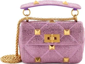 Valentino Garavani Roman Stud Flap Bag Embellished Suede Small shoulder bag - Paars