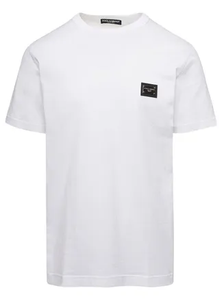 Dolce & Gabbana Logo-Embroidered Crew Neck T-Shirt - White