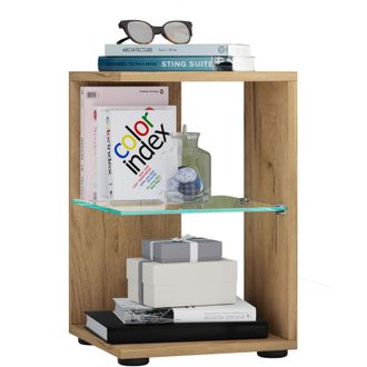 ebuy24 Tavolino vcm in legno con vetro di sicurezza esg Tavolino semplice Dimensioni ca. a. 45 x l. 30 x p. 30 cm Tavolo soggiorno Tavolino - Elani (rovere