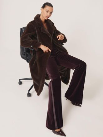 Reiss Chocolate Brown Petite Faux-fur Long Belted Coat, L